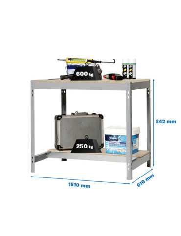 Banco trabajo 842x1510x610 SIMONWORK BT0 1500x600 GRIS/MADERA marca SIMONRACK