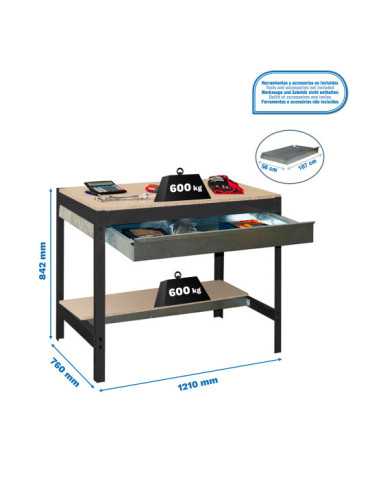 Banco trabajo 842x1210x760 SIMONWORK BT0 BOX 1200 ANTRACITA/MADERA marca SIMONRACK