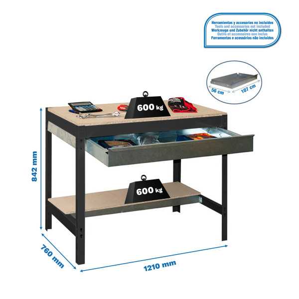 Banco trabajo 842x1210x760 SIMONWORK BT0 BOX 1200 ANTRACITA/MADERA marca SIMONRACK