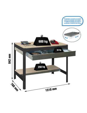 Banco trabajo 842x1510x760 SIMONWORK BT0 BOX 1500 ANTRACITA/MADERA marca SIMONRACK