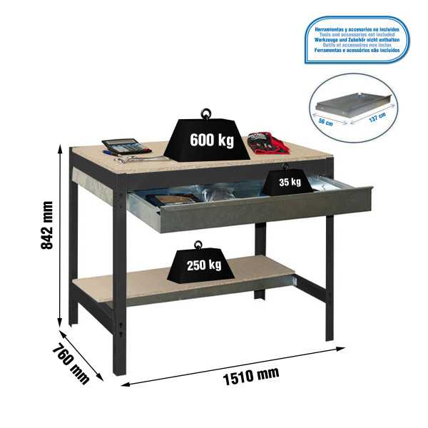 Banco trabajo 842x1510x760 SIMONWORK BT0 BOX 1500 ANTRACITA/MADERA marca SIMONRACK