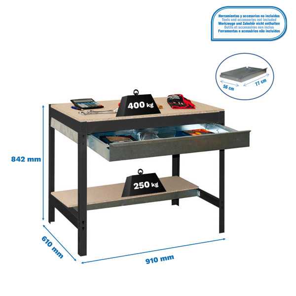 Banco trabajo 842x910x610 SIMONWORK BT0 BOX 900 ANTRACITA/MADERA marca SIMONRACK