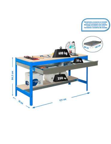 Banco trabajo 842x1210x760 SIMONWORK BT0 BOX 1200 AZUL/MADERA marca SIMONRACK