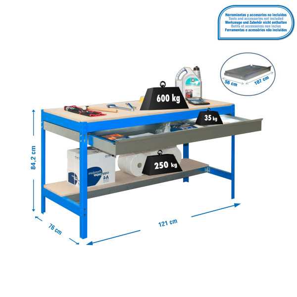 Banco trabajo 842x1210x760 SIMONWORK BT0 BOX 1200 AZUL/MADERA marca SIMONRACK