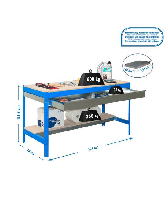 Banco trabajo 842x1210x760 SIMONWORK BT0 BOX 1200 AZUL/MADERA marca SIMONRACK