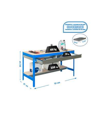 Banco trabajo 842x910x610 SIMONWORK BT0 BOX 900 AZUL/MADERA marca SIMONRACK