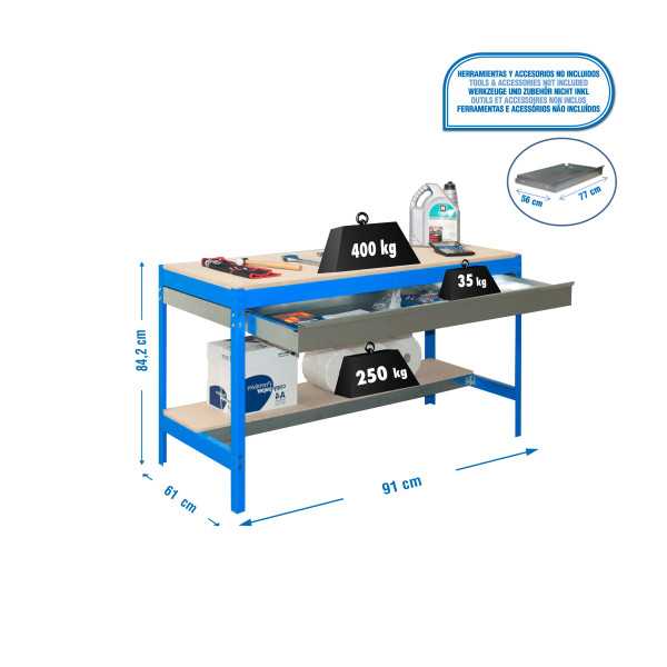 Banco trabajo 842x910x610 SIMONWORK BT0 BOX 900 AZUL/MADERA marca SIMONRACK