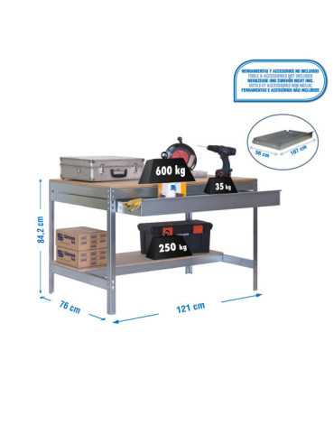 Banco trabajo 842x1210x760 SIMONWORK BT0 BOX 1200 GALVA/MADERA marca SIMONRACK