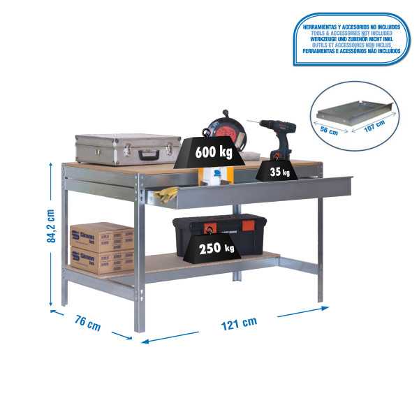 Banco trabajo 842x1210x760 SIMONWORK BT0 BOX 1200 GALVA/MADERA marca SIMONRACK