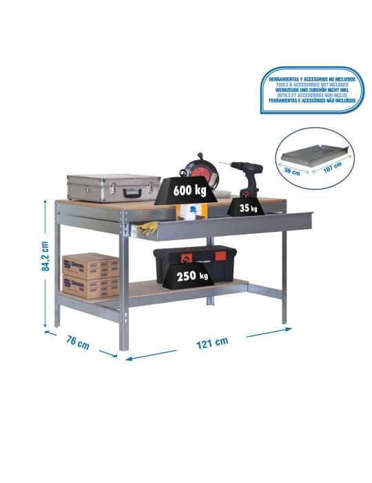 Banco trabajo 842x1210x760 SIMONWORK BT0 BOX 1200 GALVA/MADERA marca SIMONRACK
