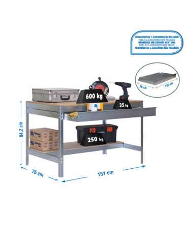 Banco trabajo 842x1510x760 SIMONWORK BT0 BOX 1500 GALVA/MADERA marca SIMONRACK