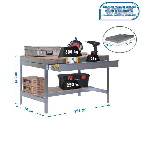 Banco trabajo 842x1510x760 SIMONWORK BT0 BOX 1500 GALVA/MADERA marca SIMONRACK