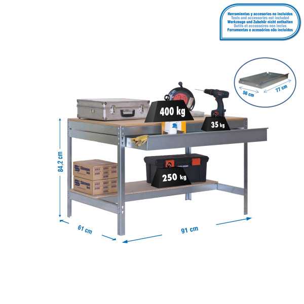 Banco trabajo 842x910x610 SIMONWORK BT0 BOX 900 GALVA/MADERA marca SIMONRACK