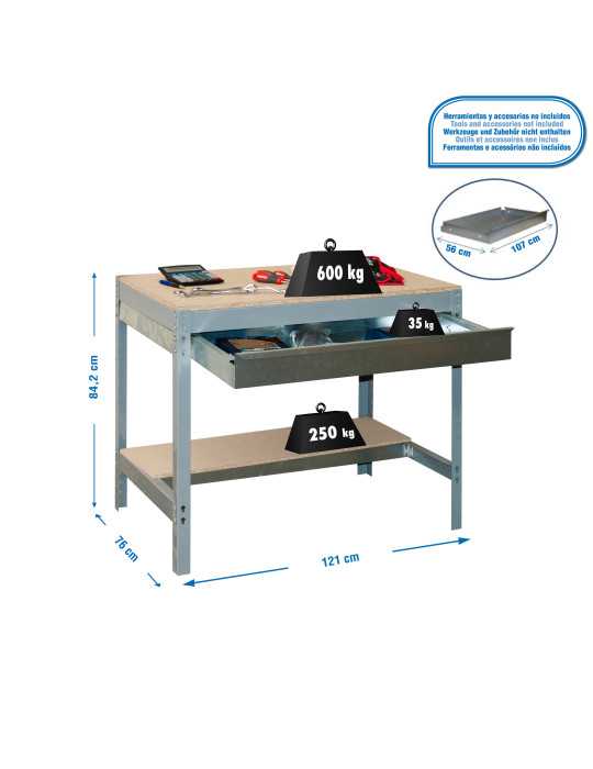 Banco trabajo 842x1210x760 SIMONWORK BT0 BOX 1200 GRIS/MADERA marca SIMONRACK