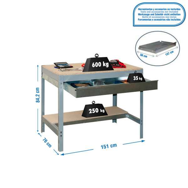 Banco trabajo 842x1510x760 SIMONWORK BT0 BOX 1500 GRIS/MADERA marca SIMONRACK