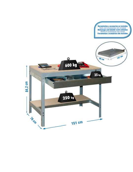 Banco trabajo 842x1510x760 SIMONWORK BT0 BOX 1500 GRIS/MADERA marca SIMONRACK