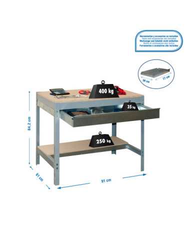 Banco trabajo 842x910x610 SIMONWORK BT0 BOX 900 GRIS/MADERA marca SIMONRACK