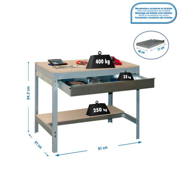 Banco trabajo 842x910x610 SIMONWORK BT0 BOX 900 GRIS/MADERA marca SIMONRACK