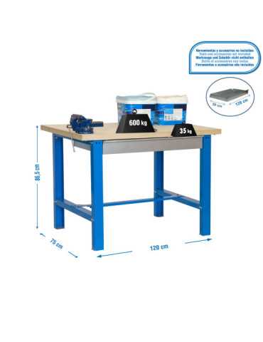 Banco trabajo 865x1200x750 SIMONWORK BT6 MDF 1BOX 1200x750 AZUL/MADERA marca SIMONRACK