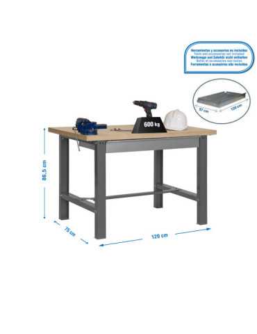 Banco trabajo 865x1200x750 SIMONWORK BT6 MDF 1BOX 1200x750 GRIS/MADERA marca SIMONRACK