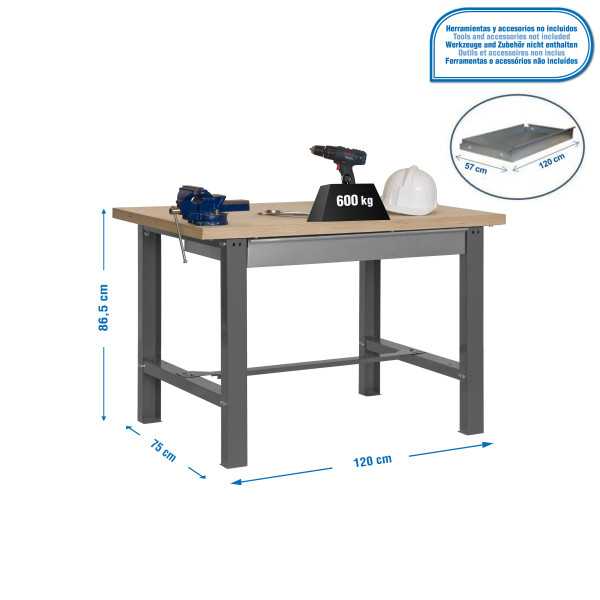 Banco trabajo 865x1200x750 SIMONWORK BT6 MDF 1BOX 1200x750 GRIS/MADERA marca SIMONRACK