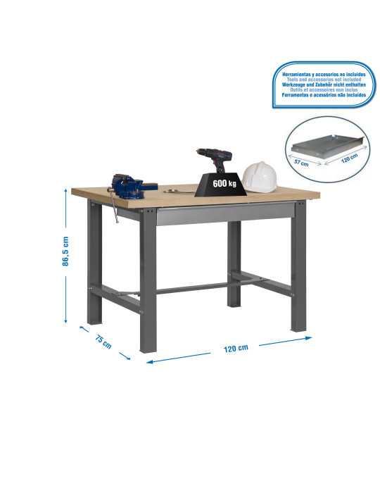 Banco trabajo 865x1200x750 SIMONWORK BT6 MDF 1BOX 1200x750 GRIS/MADERA marca SIMONRACK