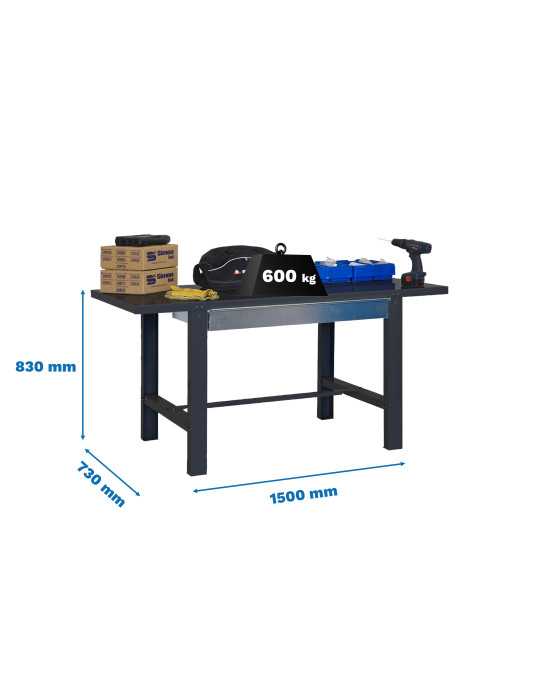 Banco trabajo 830x1500x730 SIMONWORK BT6 METAL 1BOX 1500x735 ANTRACITA marca SIMONRACK
