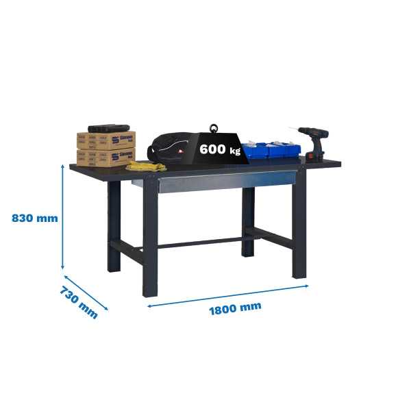 Banco trabajo 830x1800x730 SIMONWORK BT6 METAL 1BOX 1800x735 ANTRACITA marca SIMONRACK