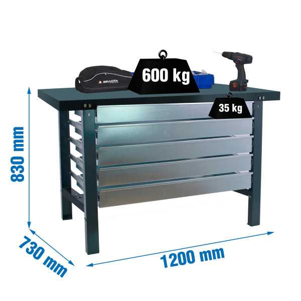 Banco trabajo 830x1200x730 SIMONWORK BT6 METAL 5BOX 1200x735 ANTRACITA marca SIMONRACK