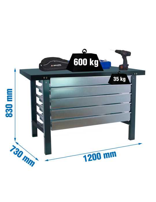 Banco trabajo 830x1200x730 SIMONWORK BT6 METAL 5BOX 1200x735 ANTRACITA marca SIMONRACK