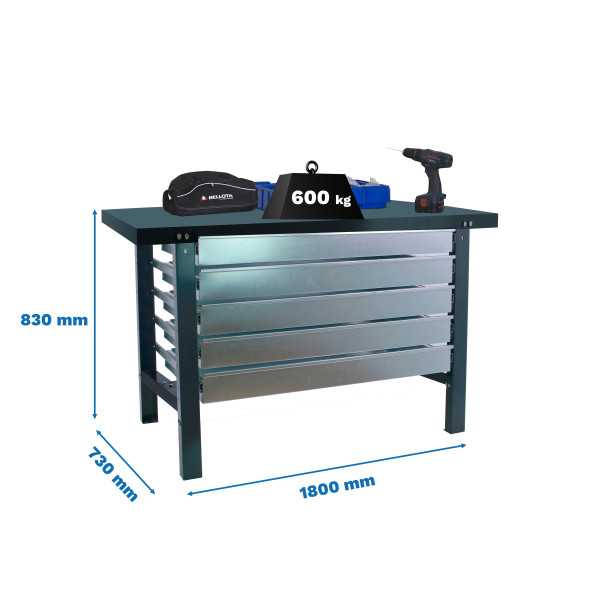 Banco trabajo 830x1800x730 SIMONWORK BT6 METAL 5BOX 1800x735 ANTRACITA marca SIMONRACK