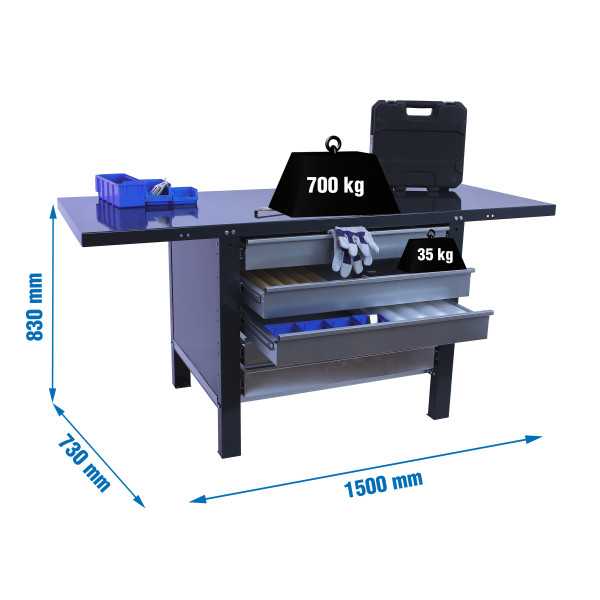 Banco trabajo 830x1500x730 SIMONWORK BT6 PRO METAL 5BOX 1500 ANTRACITA marca SIMONRACK