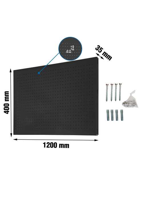 Panel perforado 400x1200x35 PANELCLICK 1200x400 ANTRACITA + 8 HOOK marca SIMONRACK