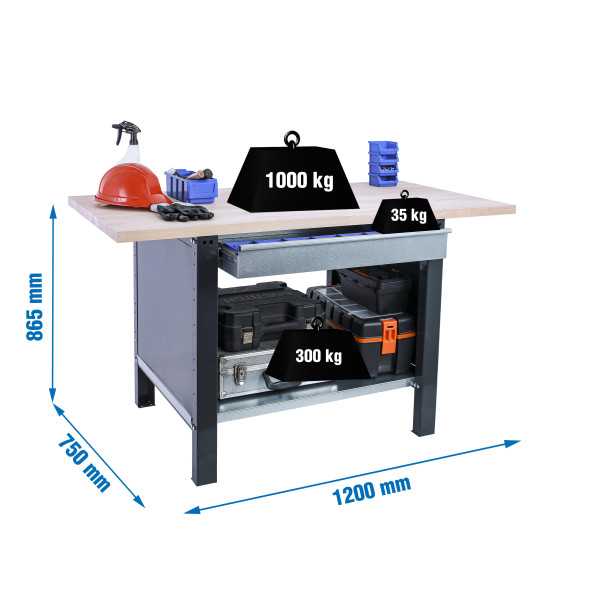 Banco trabajo 865x1200x750 SIMONWORK BT6 PRO LAMINATE 1BOX 1200 ANTRACITA/HAY marca SIMONRACK
