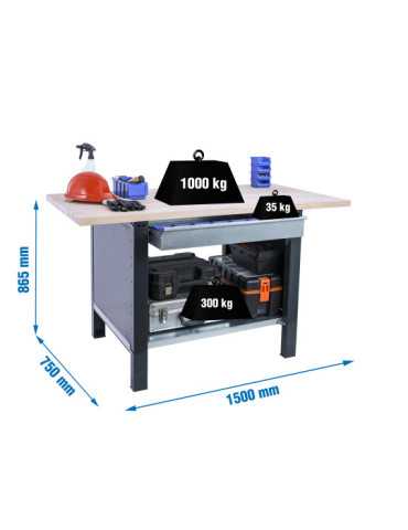 Banco trabajo 865x1500x750 SIMONWORK BT6 PRO LAMINATE 1BOX 1500 ANTRACITA/HA marca SIMONRACK