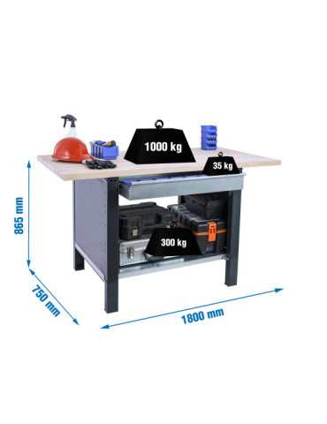 Banco trabajo 865x1800x750 SIMONWORK BT6 PRO LAMINATE 1BOX 1800 ANTRACITA/HA marca SIMONRACK