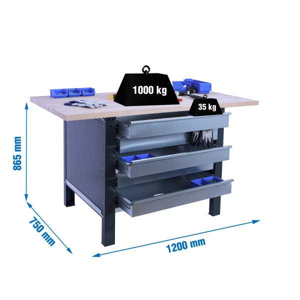 Banco trabajo 865x1200x750 SIMONWORK BT6 PRO LAMINATE 5BOX 1200 ANTRACITA/HAY marca SIMONRACK