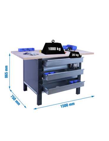Banco trabajo 865x1500x750 SIMONWORK BT6 PRO LAMINATE 5BOX 1500 ANTRACITA/HA marca SIMONRACK
