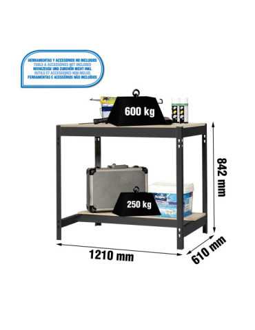 Banco trabajo 842x1210x610 SIMONWORK BT0 1200x600 ANTRACITA/MADERA marca SIMONRACK