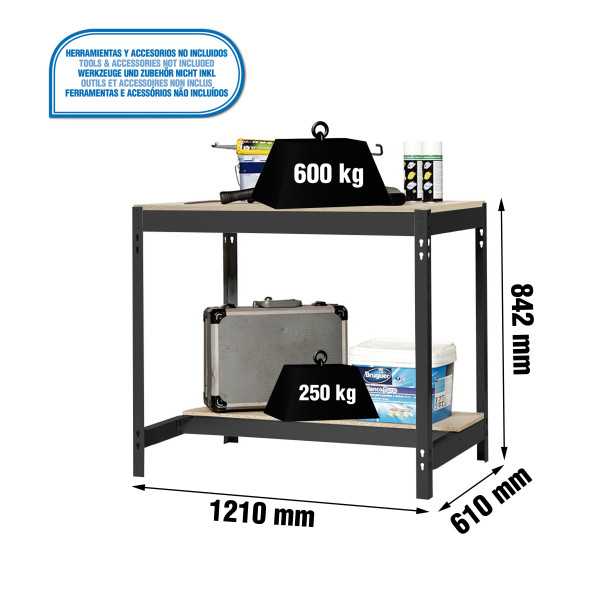 Banco trabajo 842x1210x610 SIMONWORK BT0 1200x600 ANTRACITA/MADERA marca SIMONRACK