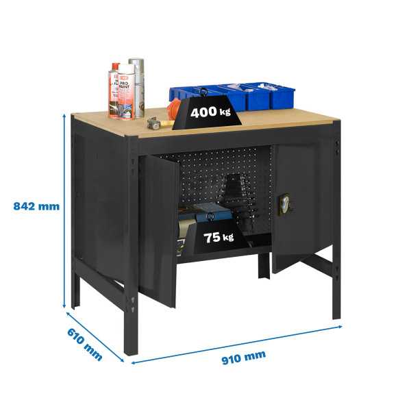 Banco trabajo 842x910x610 SIMONWORK BT0 CABINET 900 ANTRACITA/MADERA marca SIMONRACK