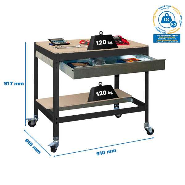 Banco trabajo 917x910x610 SIMONWORK MOBILE BT0 BOX 900 ANTRACITA/MADERA marca SIMONRACK