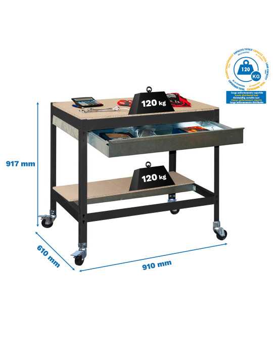 Banco trabajo 917x910x610 SIMONWORK MOBILE BT0 BOX 900 ANTRACITA/MADERA marca SIMONRACK