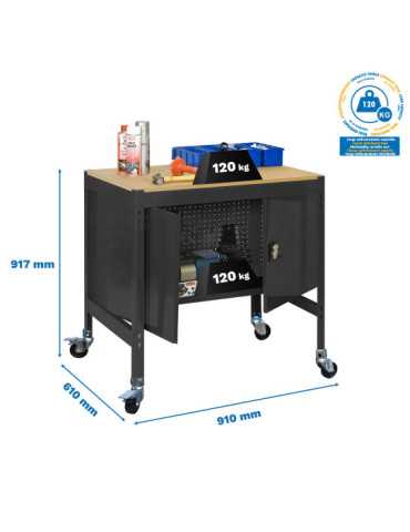 Banco trabajo 917x910x610 SIMONWORK MOBILE BT0 CABINET 900 ANTRACITA/MADERA marca SIMONRACK