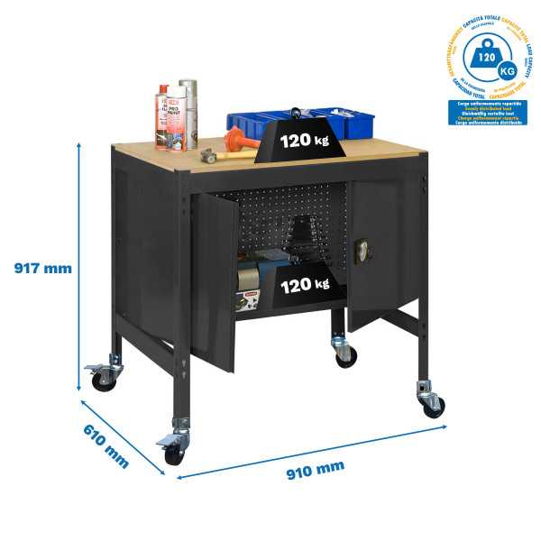 Banco trabajo 917x910x610 SIMONWORK MOBILE BT0 CABINET 900 ANTRACITA/MADERA marca SIMONRACK
