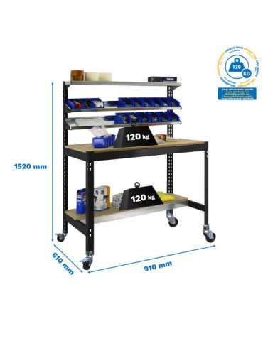 Banco trabajo 1520x910x610 SIMONWORK MOBILE BT1 900 ANTRACITA/MADERA marca SIMONRACK