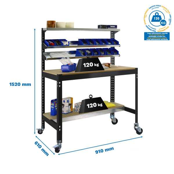 Banco trabajo 1520x910x610 SIMONWORK MOBILE BT1 900 ANTRACITA/MADERA marca SIMONRACK