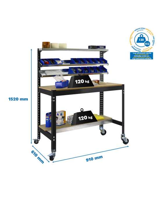 Banco trabajo 1520x910x610 SIMONWORK MOBILE BT1 900 ANTRACITA/MADERA marca SIMONRACK
