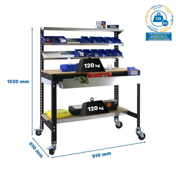 Banco trabajo 1520x910x610 SIMONWORK MOBILE BT1 BOX 900 ANTRACITA/MADERA marca SIMONRACK