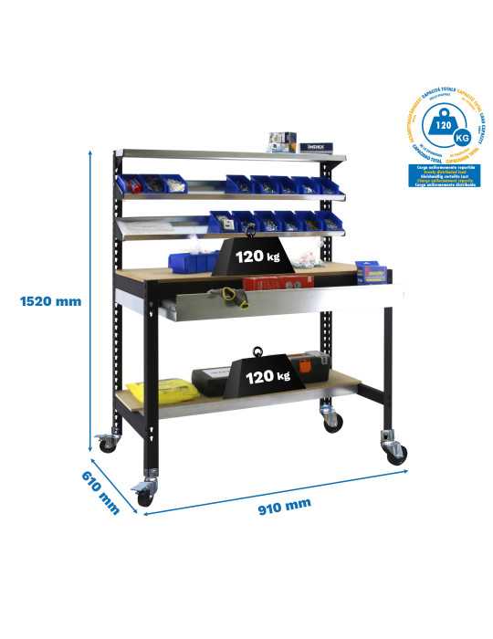 Banco trabajo 1520x910x610 SIMONWORK MOBILE BT1 BOX 900 ANTRACITA/MADERA marca SIMONRACK